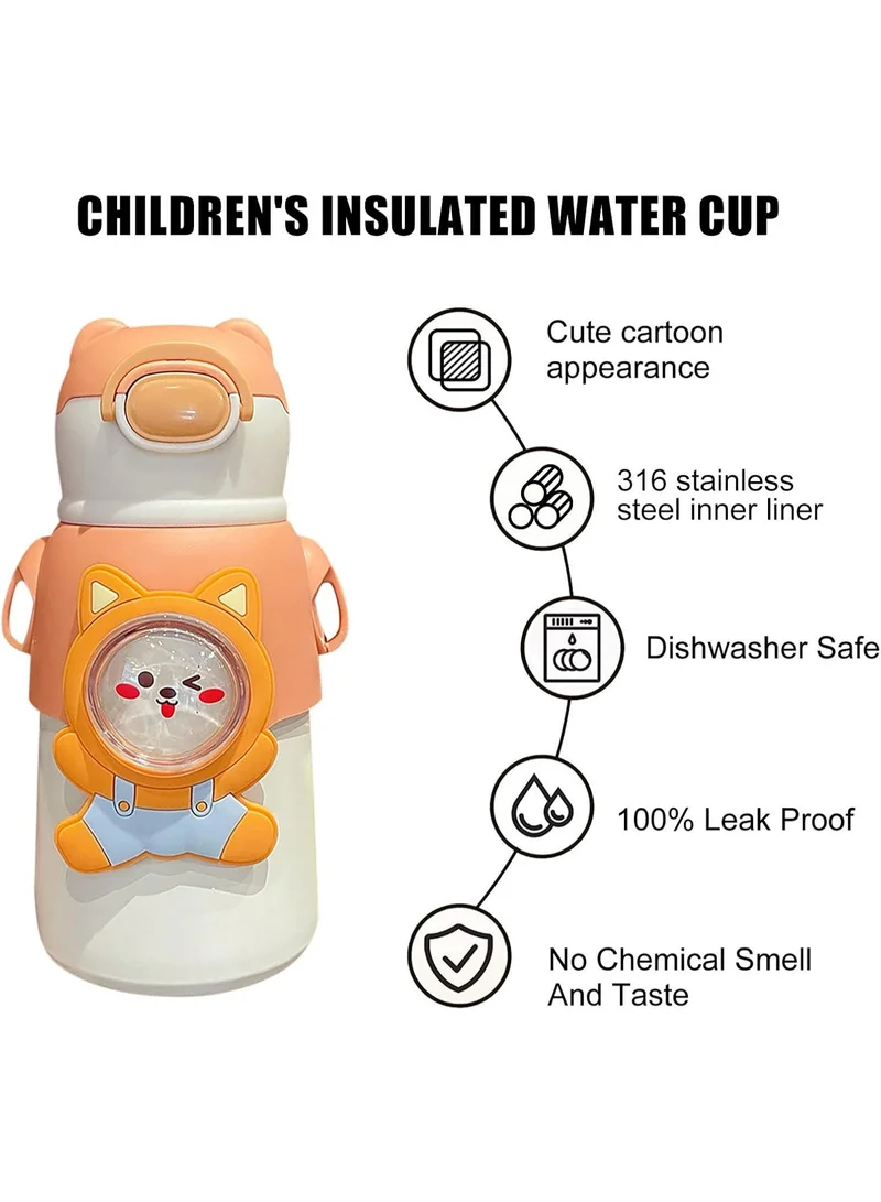 Mobcos Mobcos W Bottle Orange Mobcos Cute Cartoon Kids Water Bottle with Straw and Adjustable Strap Food Grade Tritan One-Click Open Portable Leak Proof Insulated BPA Free For Kids Girls School Travel 500ml  | Best Price UAE